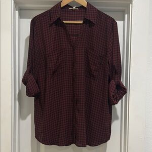 Maroon and Black plaid Button-Up Shirt
